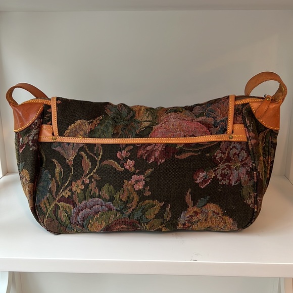 Vintage 80’s Ralph Lauren Floral Tapestry and Leather Messenger Crossbody Bag - Picture 2 of 9